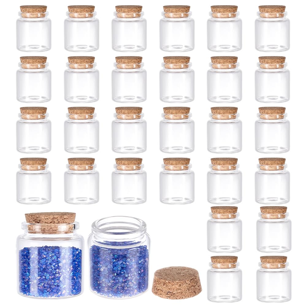 PH PandaHall 30pcs Petits Bocaux en Verre avec Couvercles en Liège Mini Bouteilles en Verre Petits Bocaux à Souhaits pour Loisirs Créatifs Cadeaux Souvenirs de Mariage Décoration, 50ml