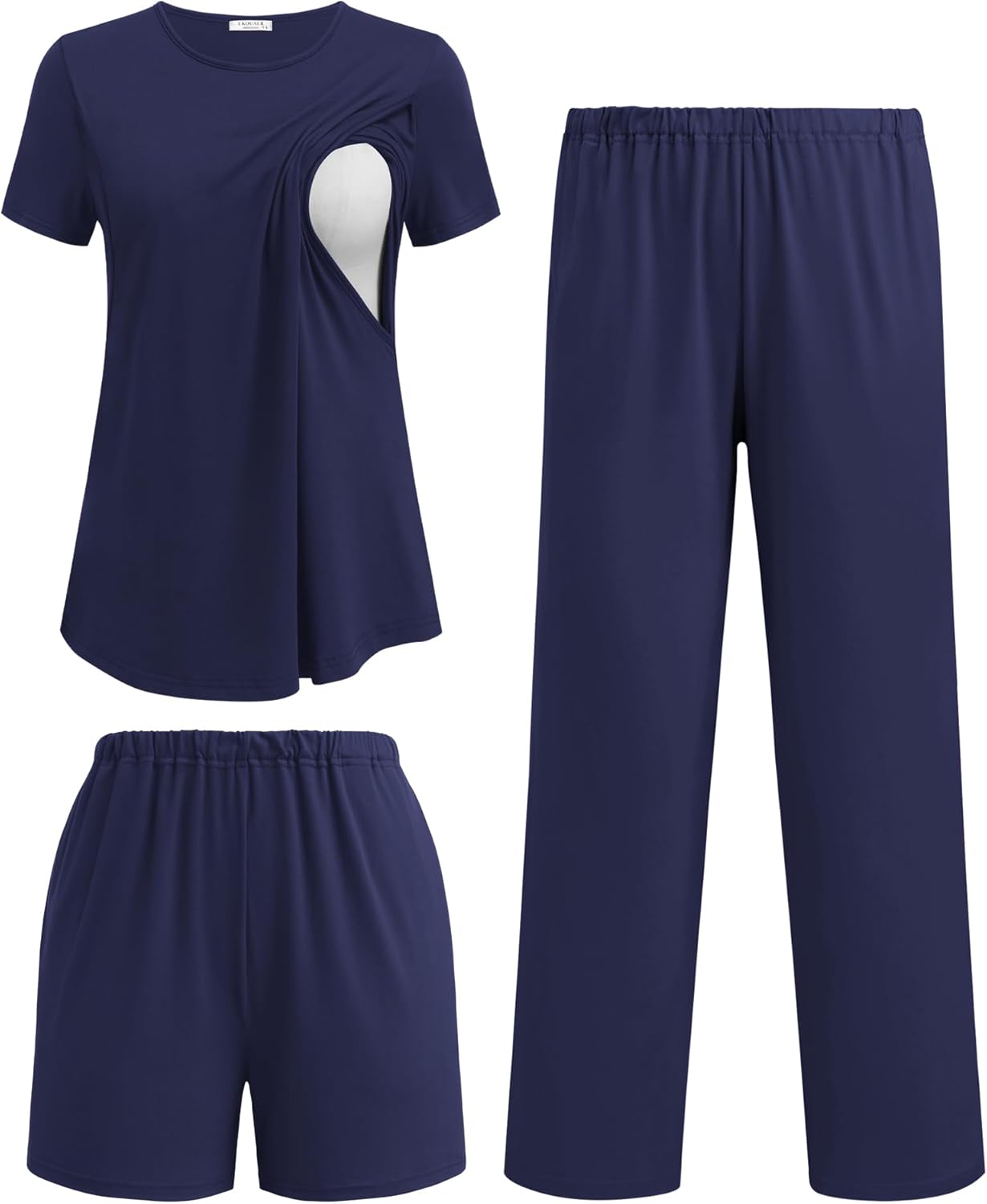 Ekouaer 3 Piece Maternity Pajamas Set Postpartum Nursing Short Sleeve Breastfeeding Sleepwear Pregnancy Shorts & Pants Pjs