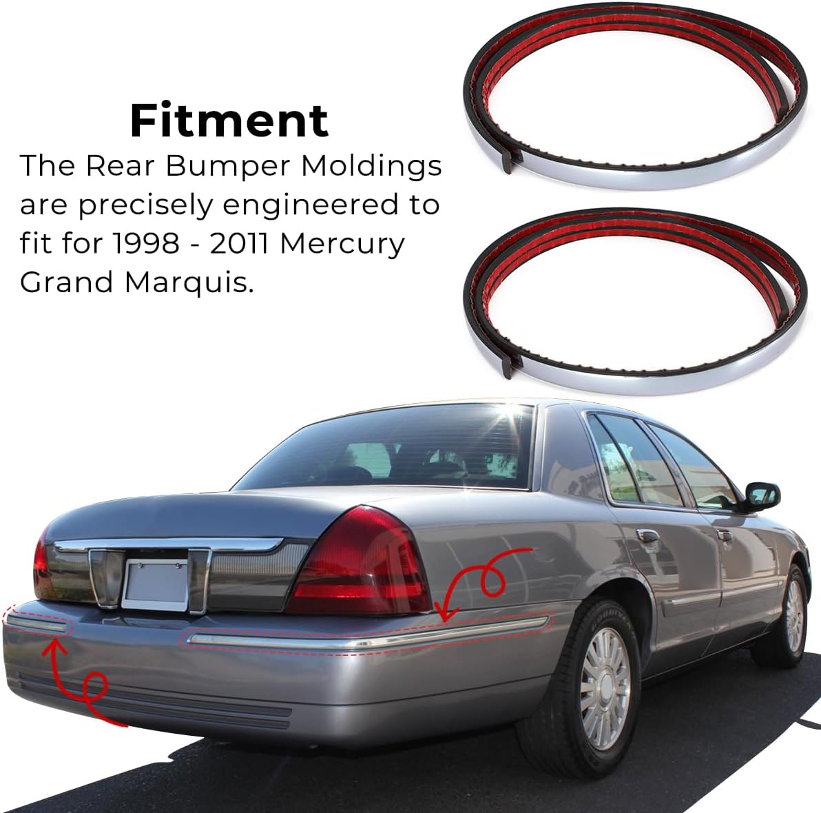 2 Pcs Rear Bumper Moldings for 1998-2011 Mercury Grand Marquis - Replacement for F8MZ17C830AA/FO1158149