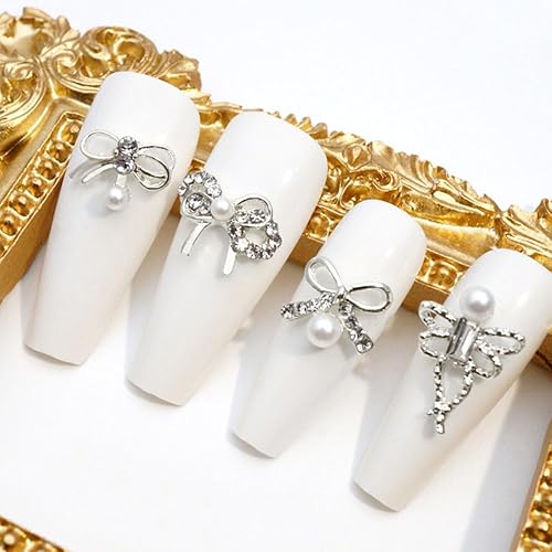 Miniatura 3 de 11 piezas de dijes de uñas de lazo plateado de estilos mixtos de lujo, diamantes de imitación de aleación de metal para uñas, dijes para uñas 3D