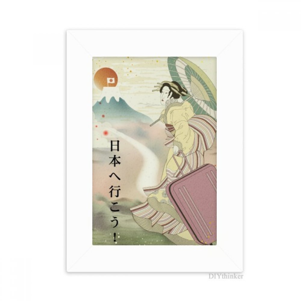 Cadre Photo Mont Fuji Japonais 10x15 Ukiyo-E Blanc en Bois pour Décoration de Bureau Élégante
