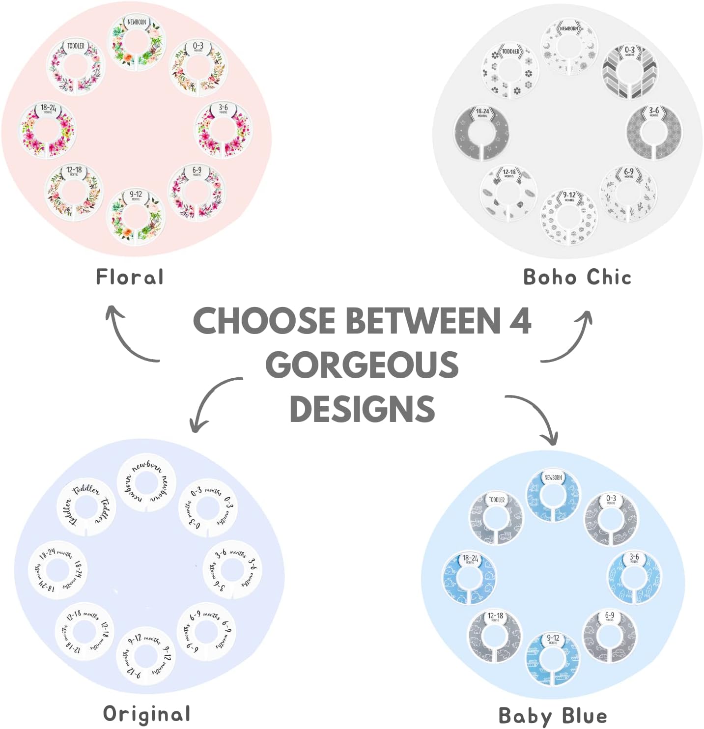 Eli with Love Baby Closet Dividers – Floral Design, Set of 8, Fits 1.5 Inch Rod, Nursery Clothing Organizer