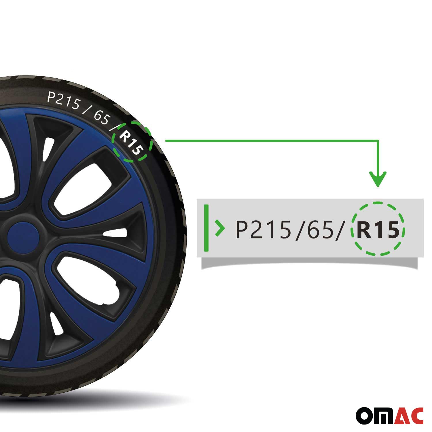 OMAC 4X Radkappen Radzierblenden Radblenden 15" Zoll Stahlfelgen Matt Schwarz-Dunkel Blau