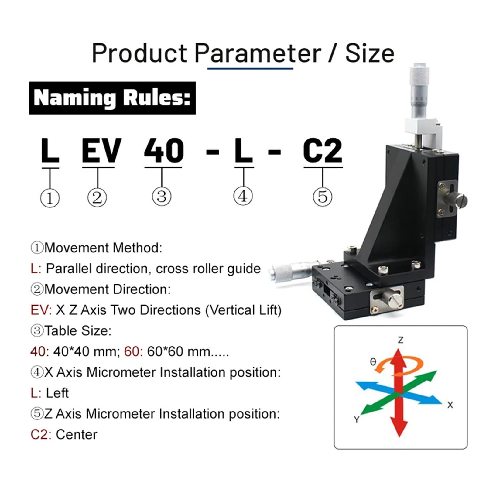 Sollevatore Verticale XZ LEV40-L-C2 LEV90-L-C2 6,5-12,5 mm 19,2 N-58,8 N Tavolo Scorrevole (LEV50-L-C2 50 mm)