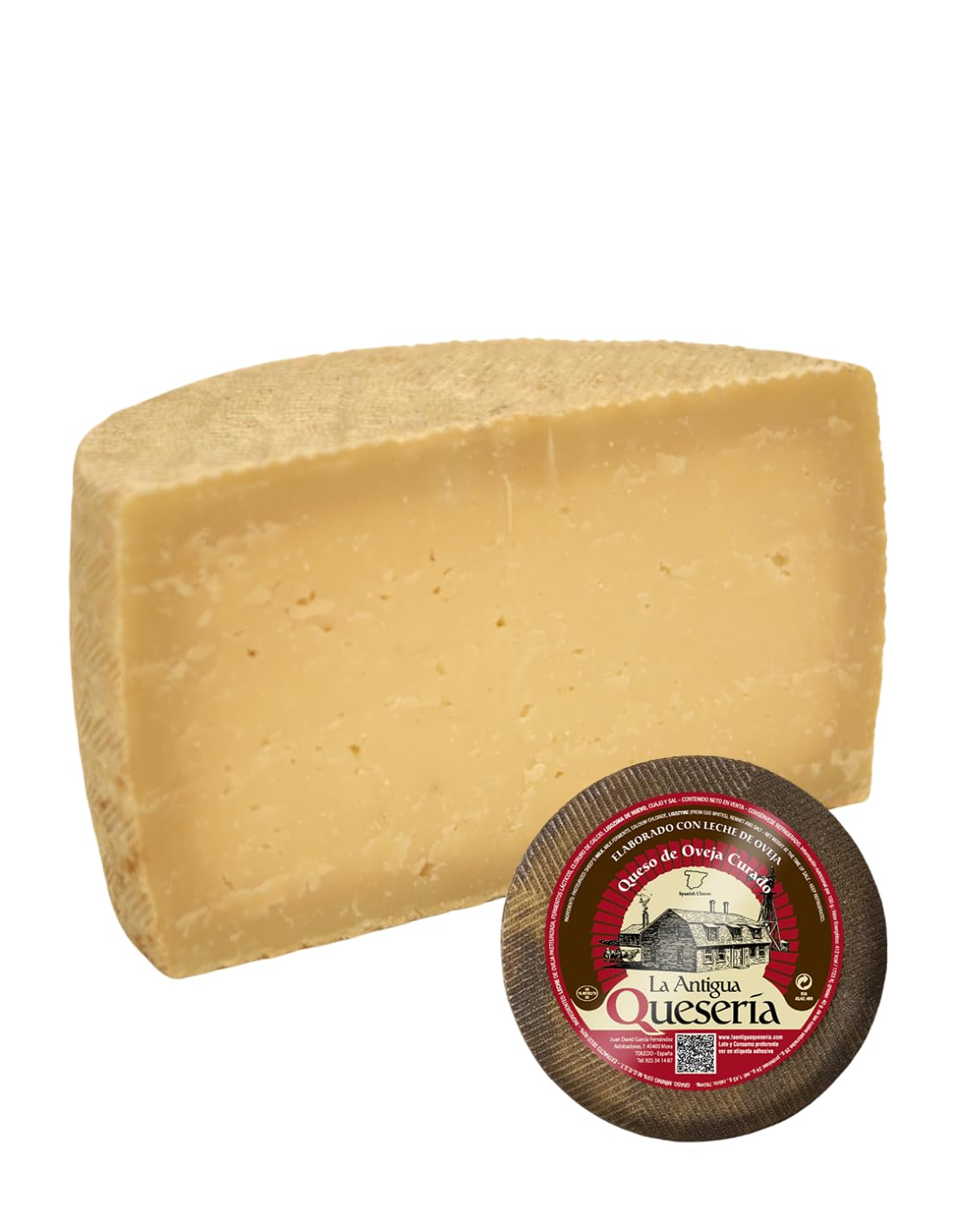 La Antigua Quesería - Queso de Oveja Curado Artesano - MEDIA PIEZA 1500 g (aprox) - Elaborado en Toledo - 100% Leche Pasteurizada - Mínimo 6 Meses de Curación.
