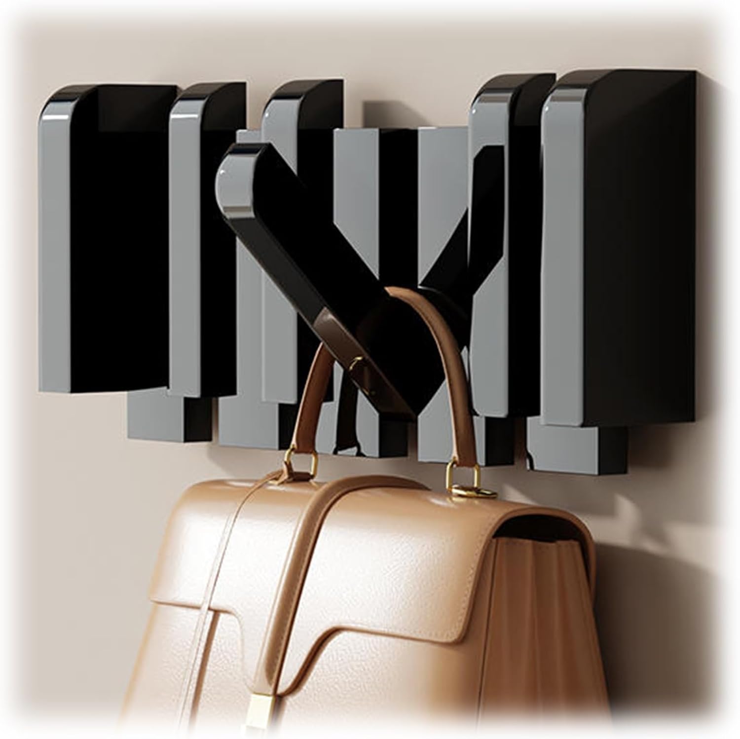 Wall Hook，Door Hook, Solid Wood Wall-Mounted Coat Rack, Modern, , Space-Saving Hidden Magnetic Attraction Towel Rack, Piano-Style Design, Stylish Coat Hooks(Color:White,Size:8 Hooks)(Black,4 Hooks)