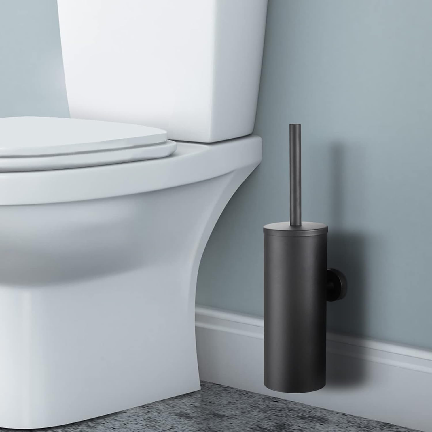 Escobilla de inodoro y soporte, cepillo de inodoro de acero inoxidable con cerdas duraderas para fregar, diseño a prueba de salpicaduras para una limpieza eficiente del baño