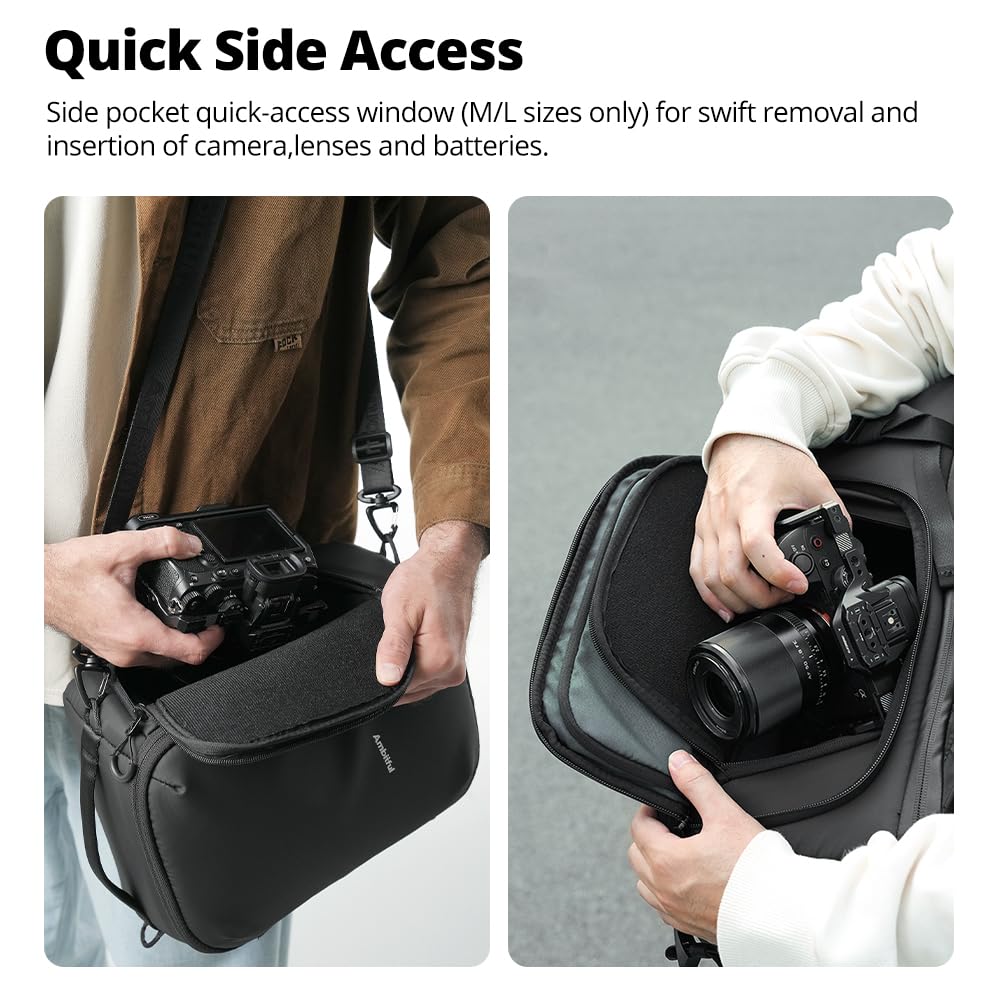 AMBITFUL Custodia impermeabile per fotocamera, con divisori fai da te, tracolla rimovibile, borsa imbottita per fotocamera DSLR SLR Mirrorless, compatibile con Canon, Nikon, Sony, nero (Om Cube-S)