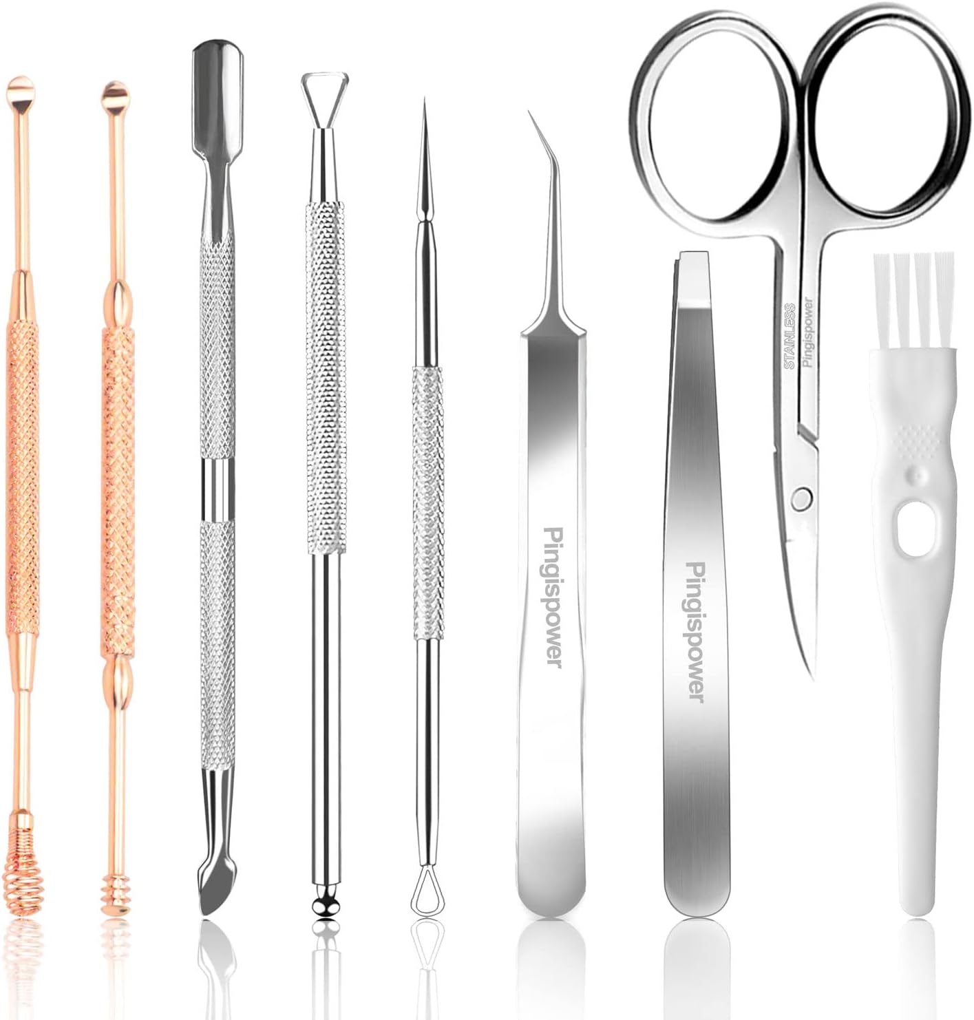 9PCS Cuticle Pusher Nail Polish Remover Cutter, Premium Manicure Eyebrow Scissors Tool Set, Professional Stainless Steel Eyebrow Tweezers Nail Scissors for women