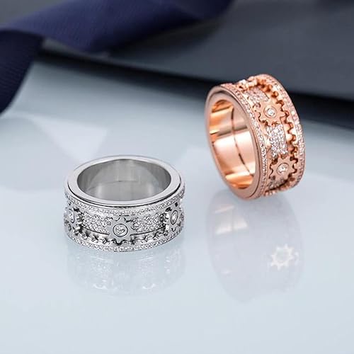 Miniatura 6 de Anillos giratorios para aliviar la ansiedad y el estrés para hombre, anillo mecánico giratorio para parejas (diamante completo plateado 9)