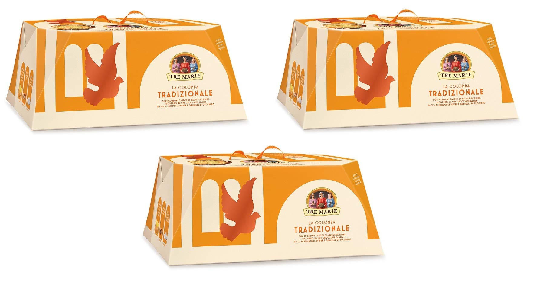 3x Tre Marie La Colomba Tradizionale Gâteau de Pâques aux écorces d'oranges confites, aux amandes et aux grains de sucre 1Kg Produit de boulangerie Colombe de Pâques de la tradition italienne