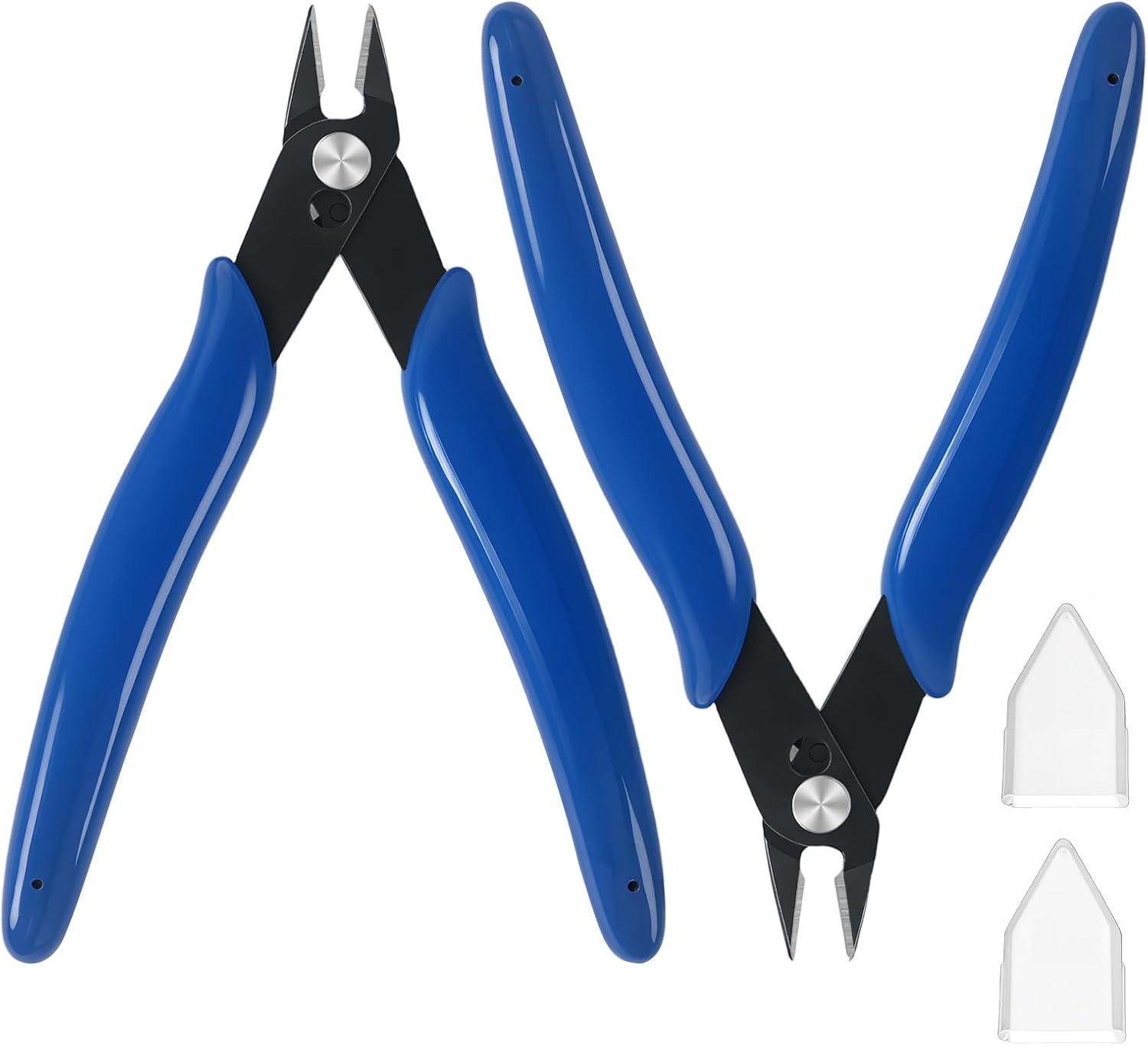 QBY Micro 170 Wire Cutters, 5'' Precision Flush Cutters with Spring, Diagonal Side Cutting Pliers for Jewelry Making, 3D Printing, Electronics, Crafting and Plastic Models, Blue, 2 Pack