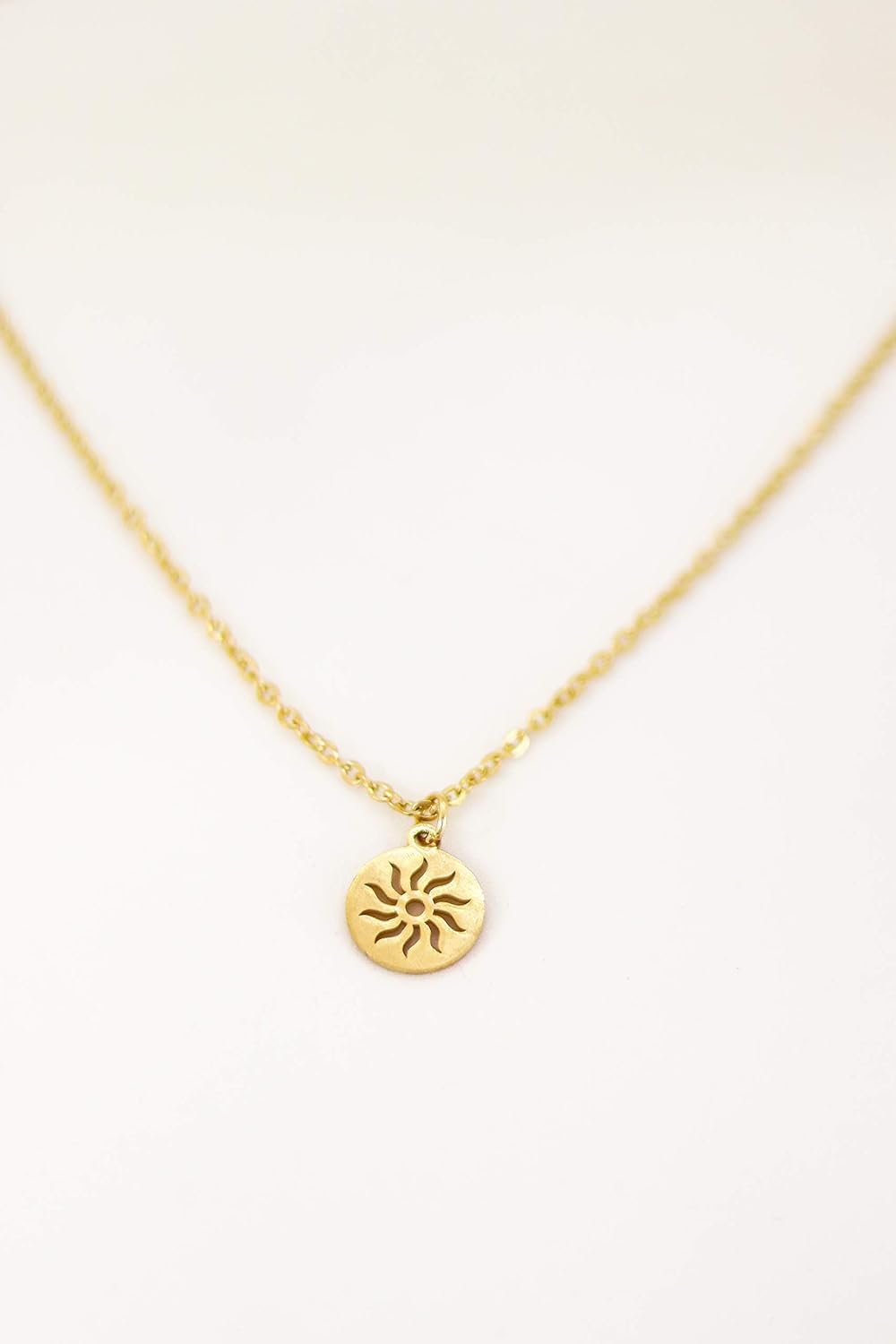 Gold sun necklace with sunshine disc medallion pendant, stainless steel chain layering celestial necklace, birthday gift for her, minimalist dainty jewelry,