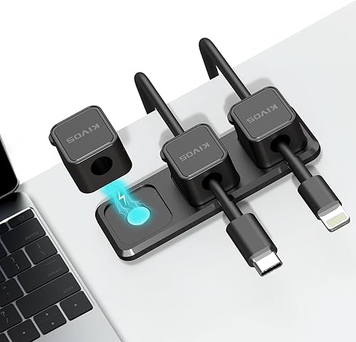 Miniatura 2 de KIVOS Organizador magnético de cable con clip magnético para colocar debajo del escritorio, soporte de cable adhesivo, organizador de cables para el