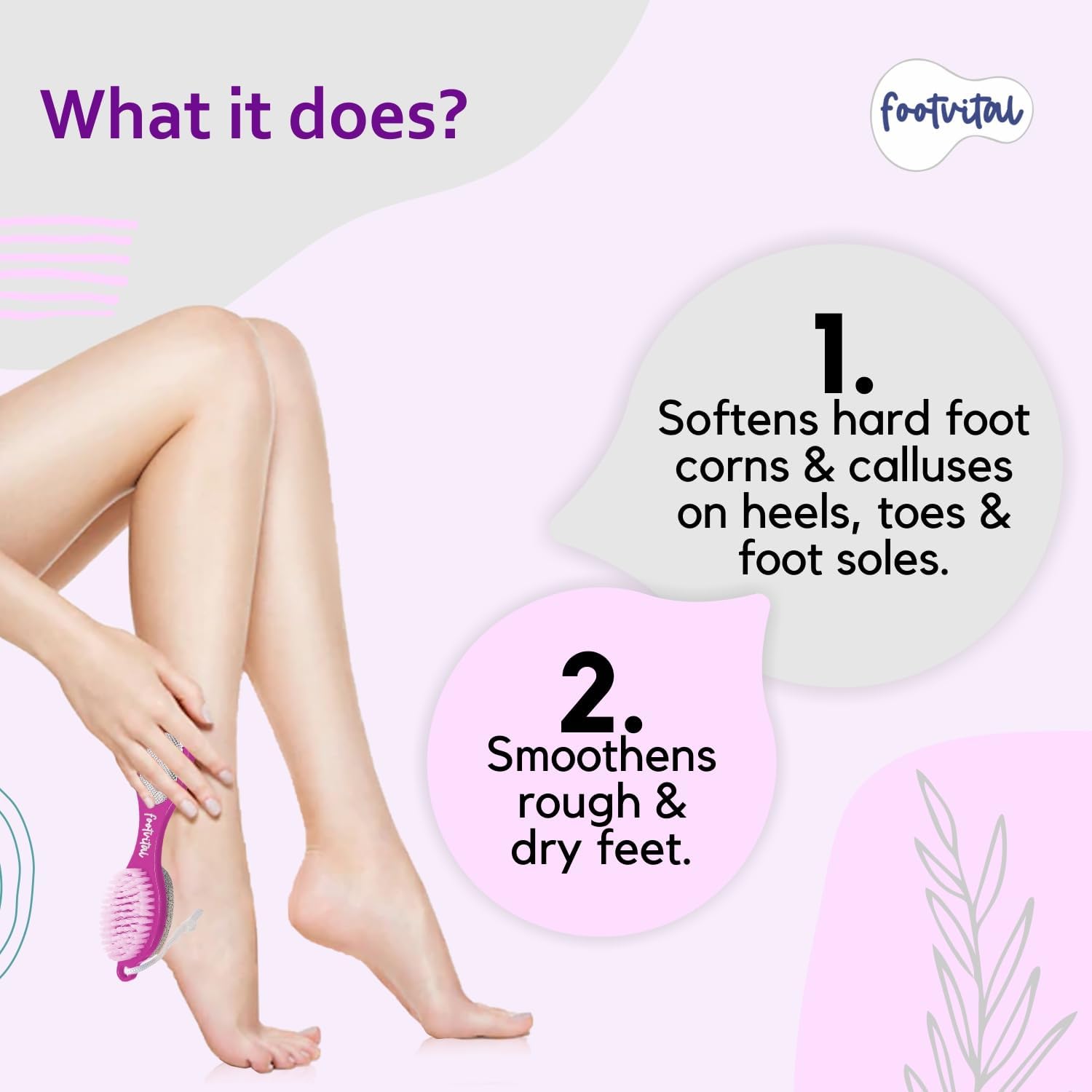 Footvital 2-in-1 Foot Scrubber Brush & Pedicure Foot File (Multicolor) – Double Sided Foot Cleaning Brush with Pumice Stone for Dead Skin Removal, Foot Exfoliation & Callus Care – Pedicure Tool for Shower & Bathroom 3