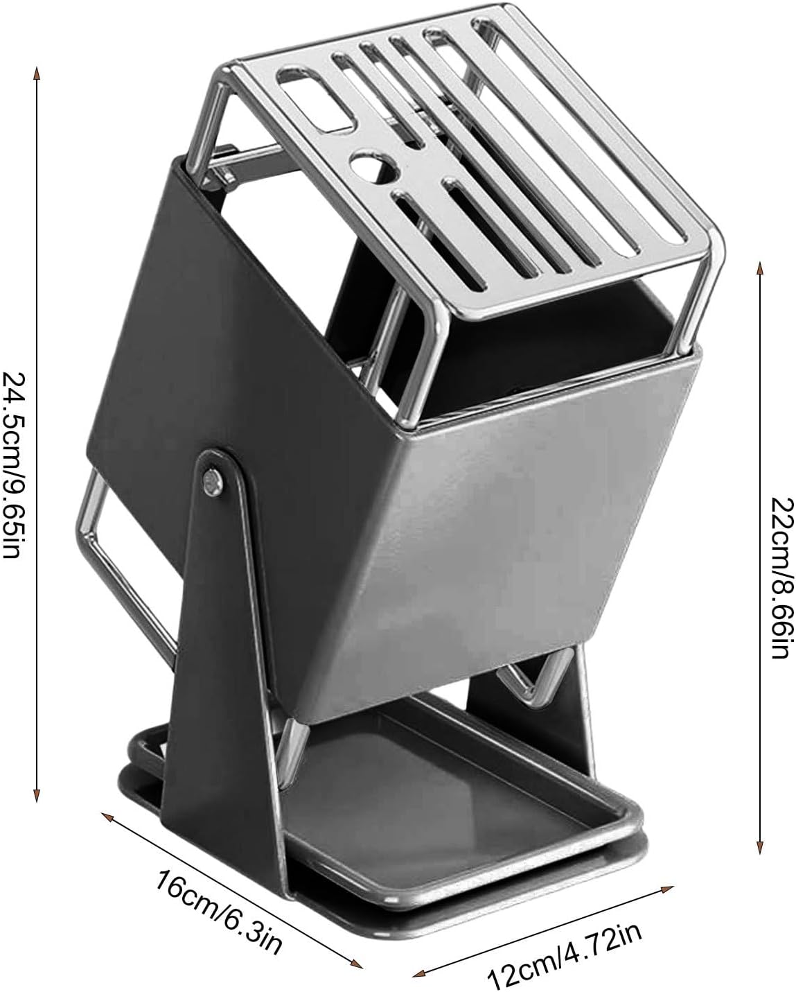 Kitchen Cutter Holder - 9-Slot Organizer Rack with Drain Trays, 30-Degree Rotating Cutter Storage Rack, for Kitchen Counter Restaurant Food Preparation, 9.65x6.3x4.72 inches