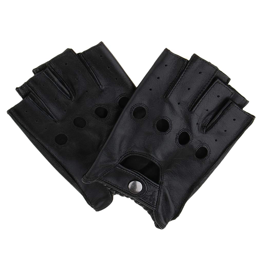 Guantes de ciclismo retro de piel sintética para hombre, sin dedos, 2XL, botón negro