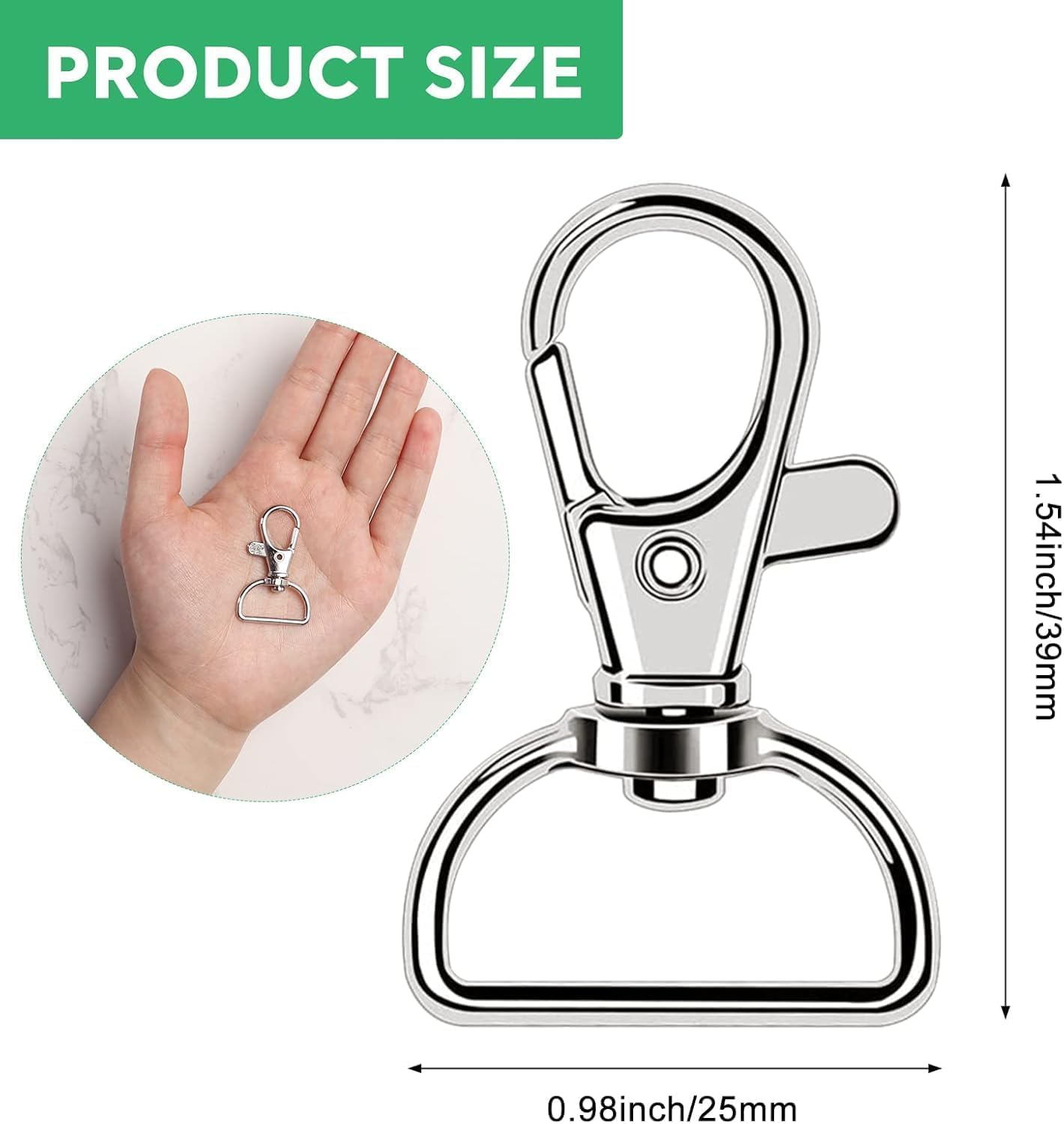 Moschettone Portachiavi Metallo, 50 Pezzi Girevole Portachiavi Catenacci Clip con Anello a D Rotante a 360°, Aragosta Fibbia Artiglio Ganci per Accessori Artigianato Fai da Te, Borse