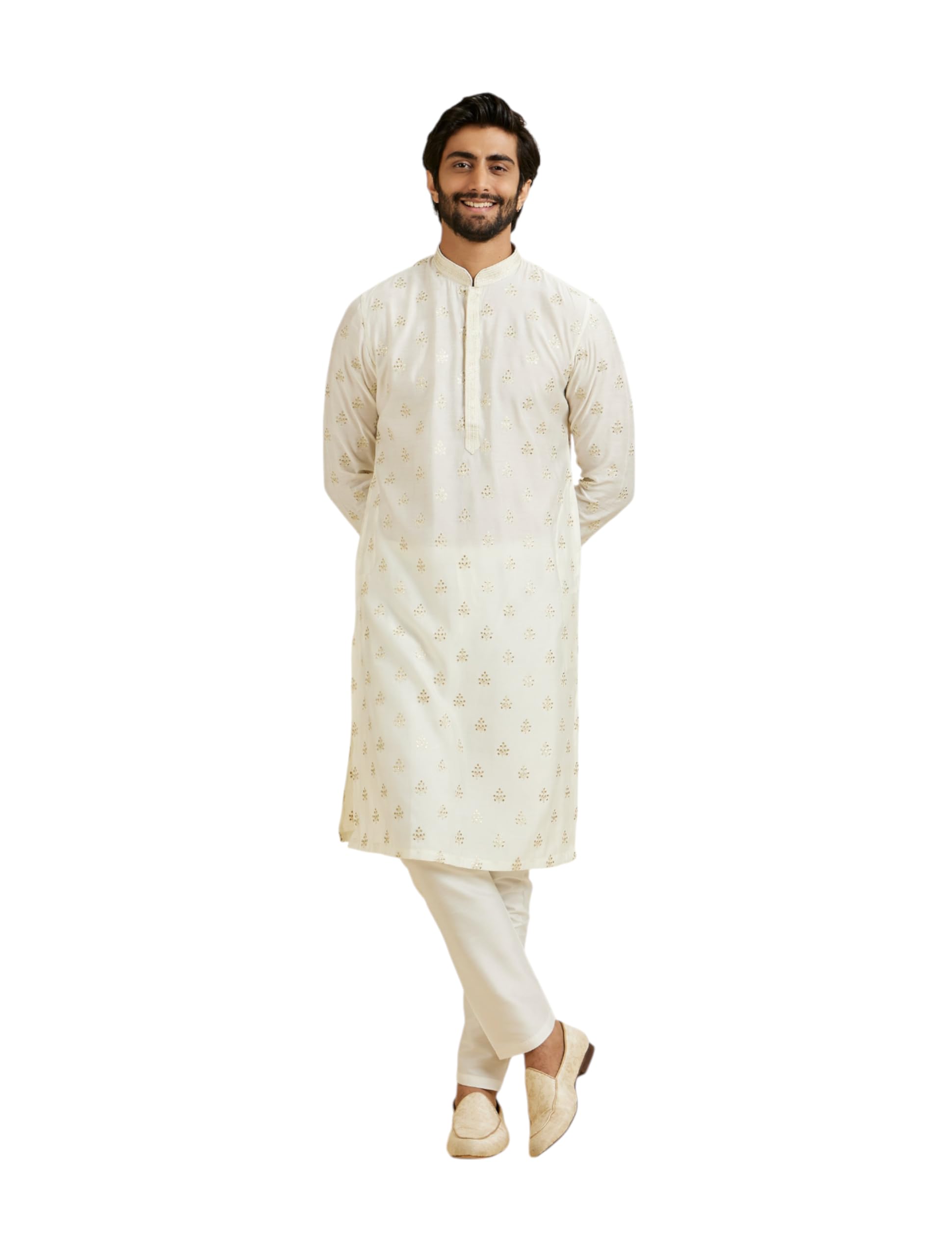 manyavar Men's Viscose Blend Golden Threadwork Kurta Pyjama Set (2pcs)-picture-15