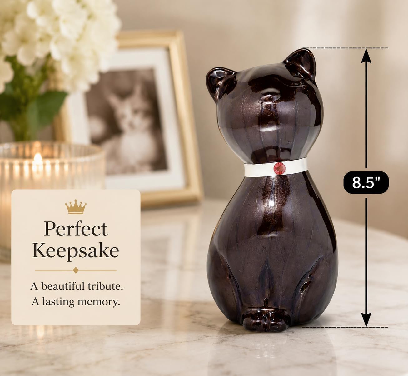 Urn for Ashes Cremation Funeral Memorial Love Urns Decorative Cat Kitty Figurine Pet |Alloy|(Brown Kitty, 8.5") RCM02-03