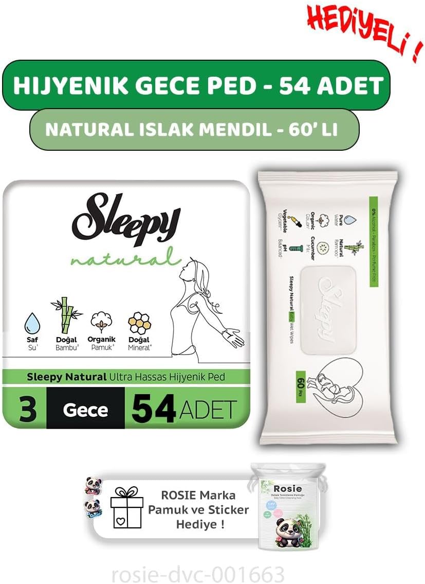 Sleepy Natural Ultra Hassas Hijyenik Ped Gece 54 Adet, Natural 60'lı Islak Mendil e ROSIE