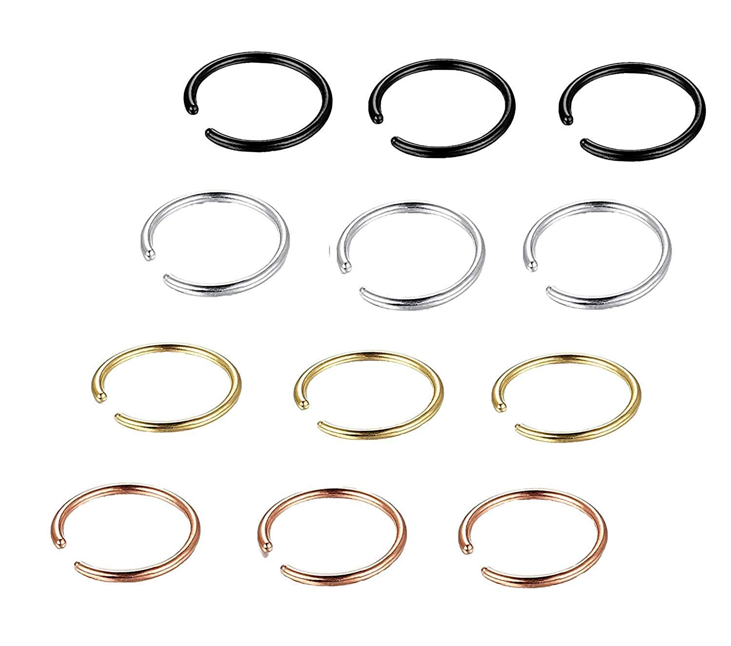 Golden Black Silver Plated Nose Ring Set of 12
