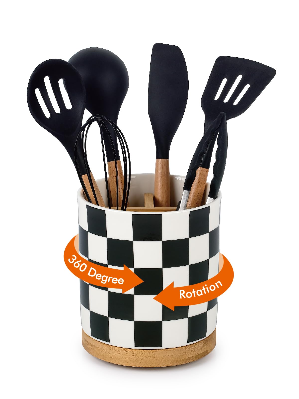LoeJan 3 Compartment Utensil Holder, Extra Large Utensil Crock, Stable Ceramic Utensil Organizer