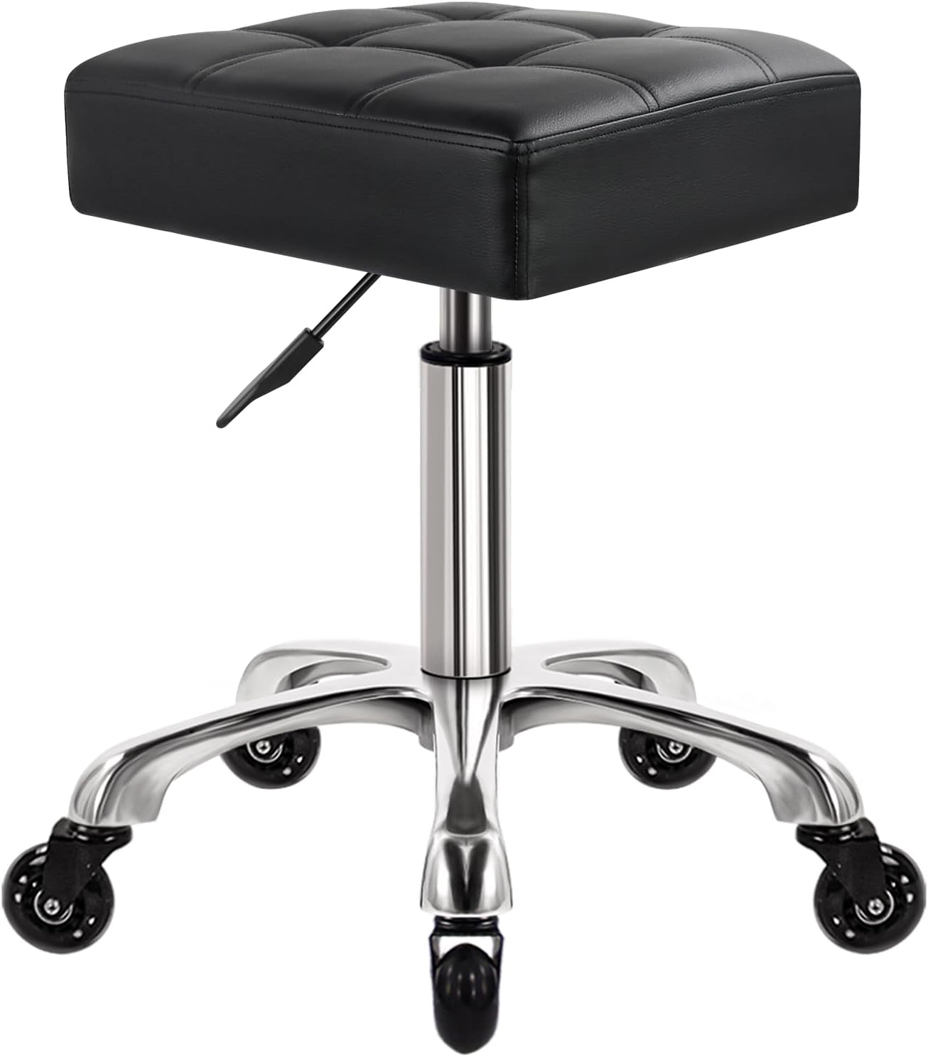 WKWKER Heavy Duty Office Stool on Wheels Swivel Adjustable 10cm thicker PU leather Kitchen beauty Lab home office chairs Black