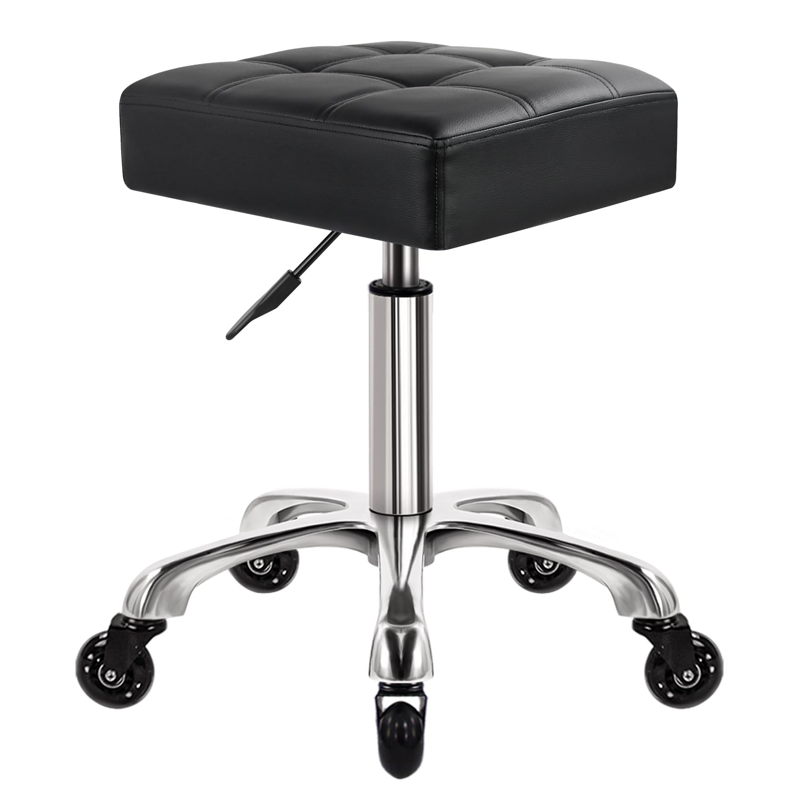 Heavy Duty Office Stool on Wheels Swivel Adjustable 10cm thicker PU leather Kitchen beauty Lab home office chairs Black