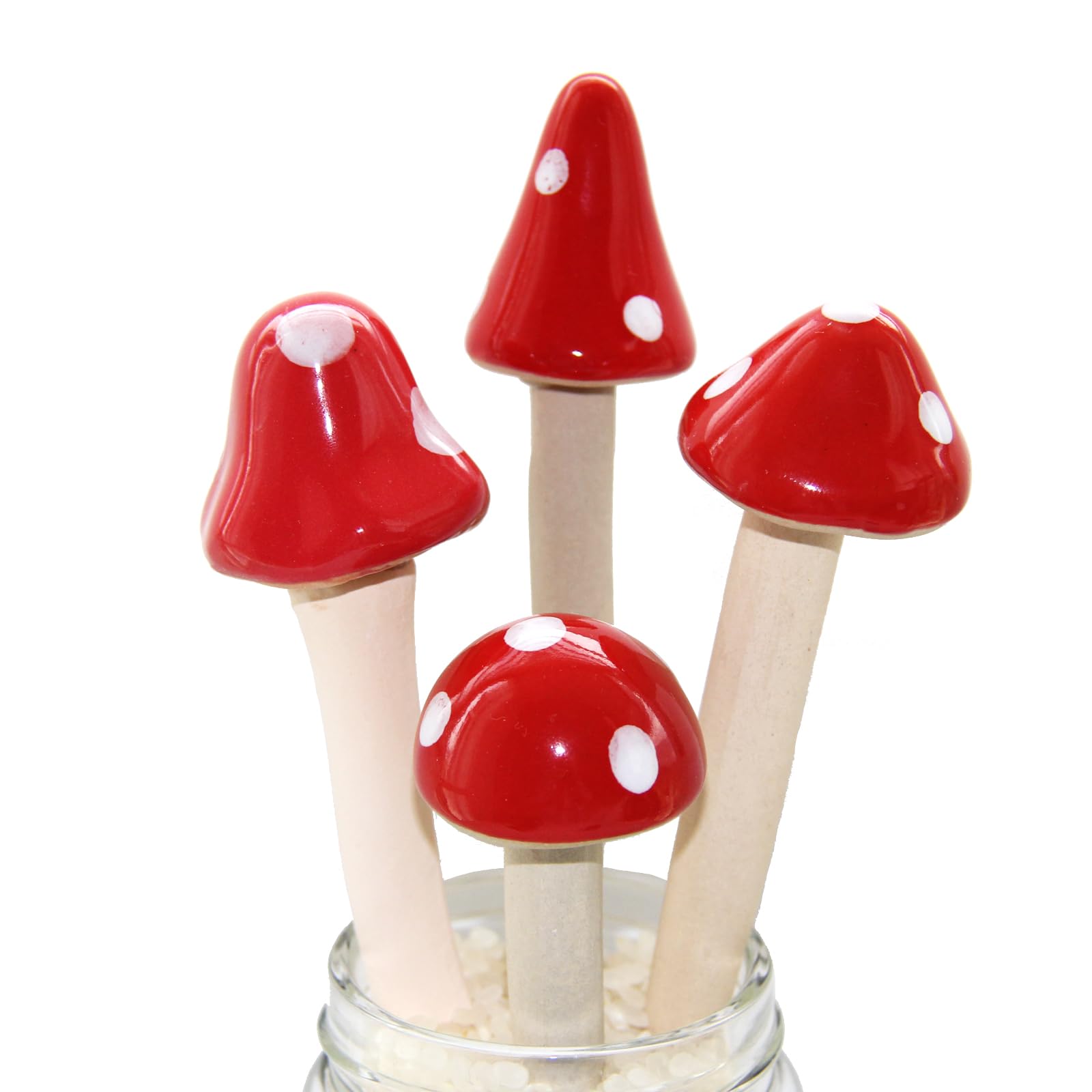 Poranlem Garden Ceramic Mushrooms Plant Stakes Set of 4 Clay Colorful Mushroom Statue for Fairy Garden Decor 5.5
