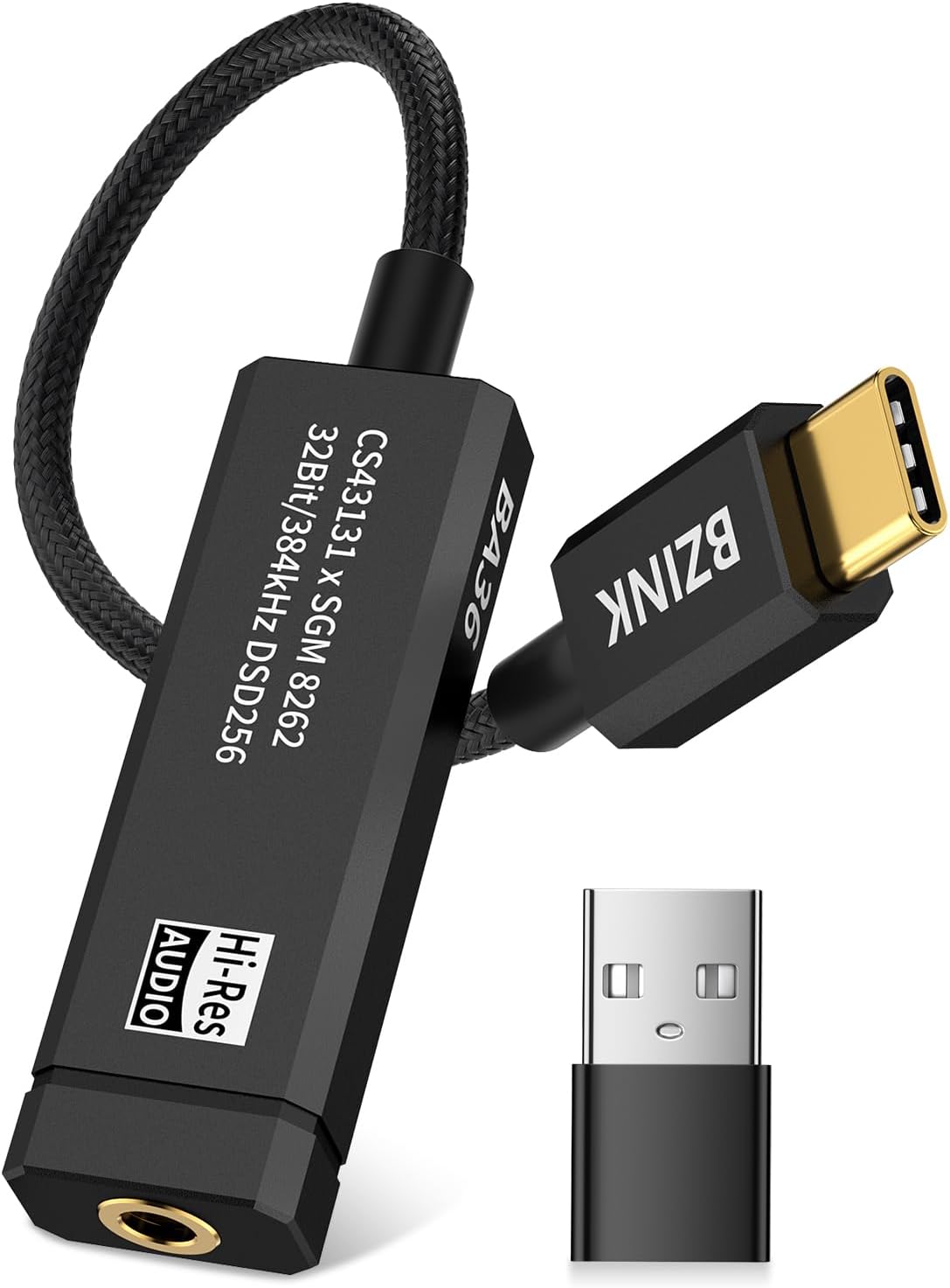 BA36 USB C Portable DAC Dongle, CS43131+SGM8262 Headphone Amplifier | USB C to 3.5mm Audio Adapter with Powerful 227mW@32Ω Output, Hi-Res 32bit/384kHz Type c to Aux for iOS Android Windows Mac