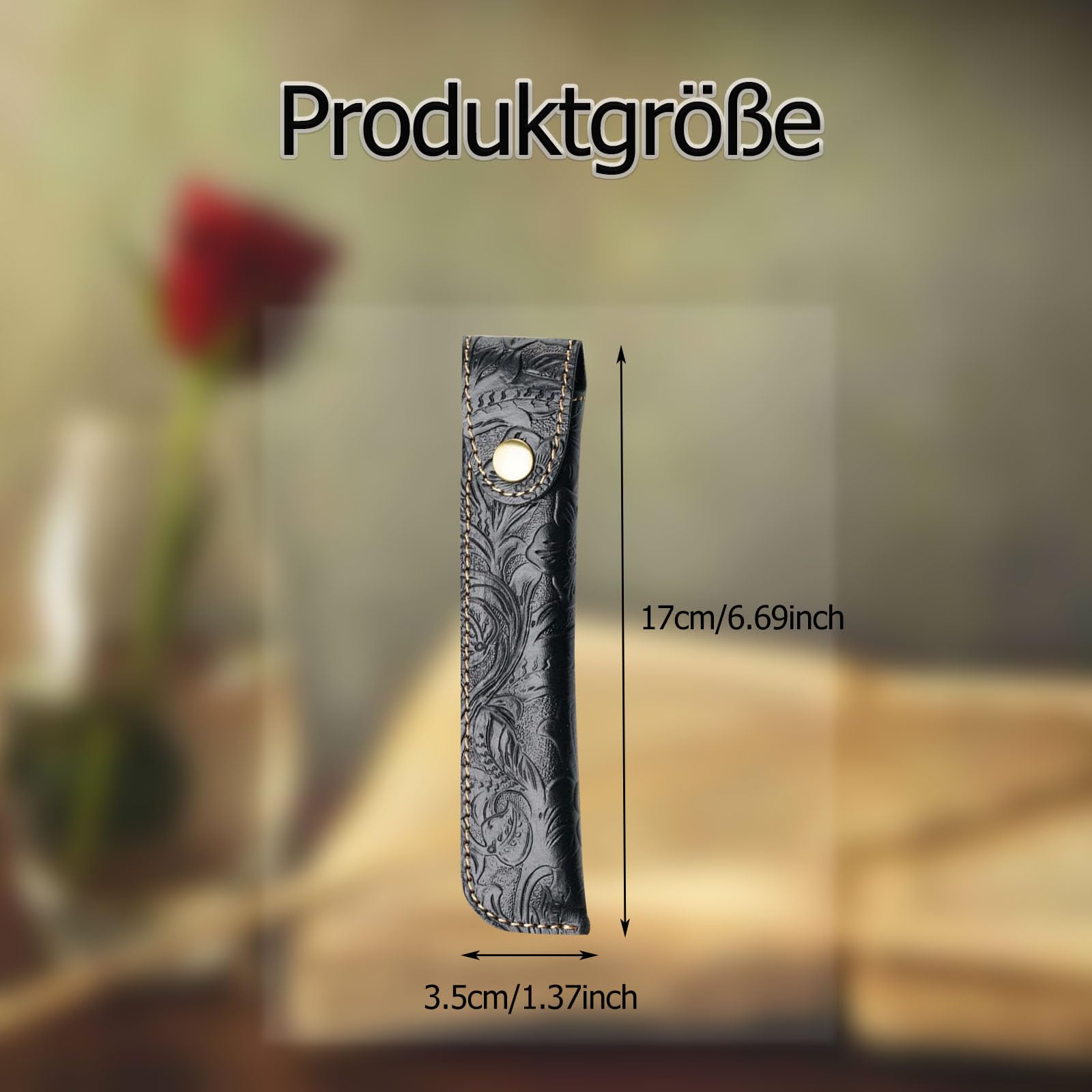Leather Pen Case Holder, Protective Pen Case, Fountain Pen Holder Case, Carving Craft, with Metal Button - Image 2