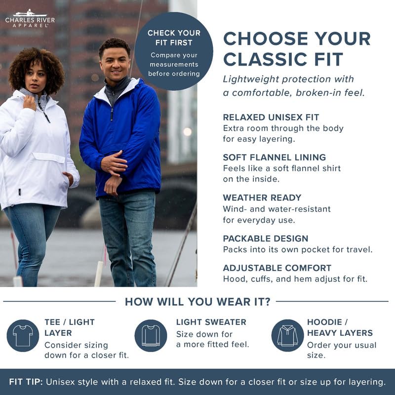 Image of Charles River Apparel Unisex Classic Solid Pullover, Water-Resistant Windbreaker with Flannel Lining