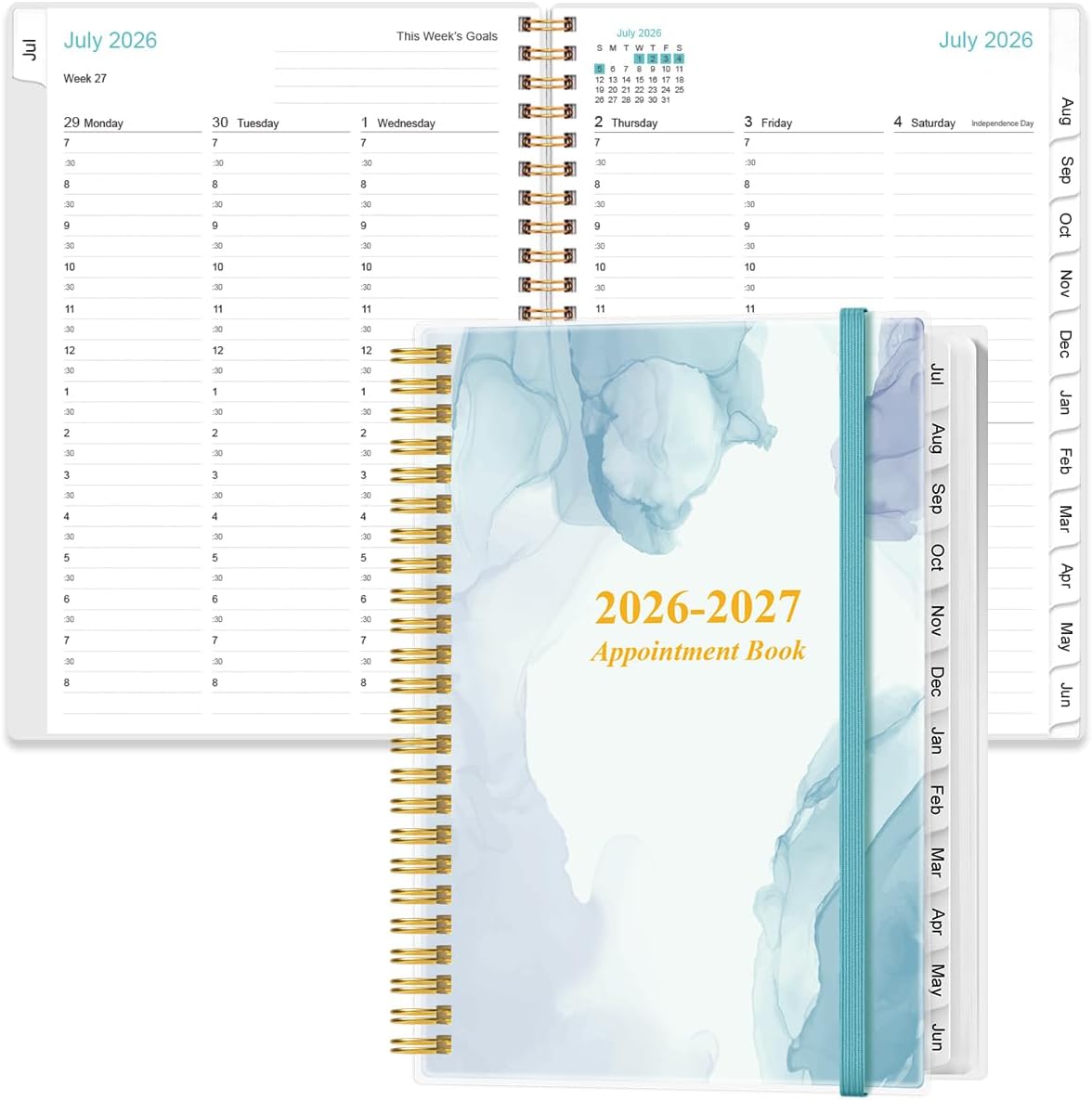 2026-2027 Appointment Book & Planner - Hourly Planner from July 2026 -June 2027, Weekly Appointment Book 26-27 with 30-Minute Interval, 6.4" x 8.5", Blue Watercolor
