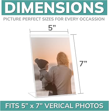 pbf 5x7 Acrylic Sign Holder | 5 x 7 Vertical Stand Up Slanted Sign Holder | Acrylic Stands for Display | Clear Picture Frame, Menu Table Top Stand, Plastic Flyer Holder (12-Pack)