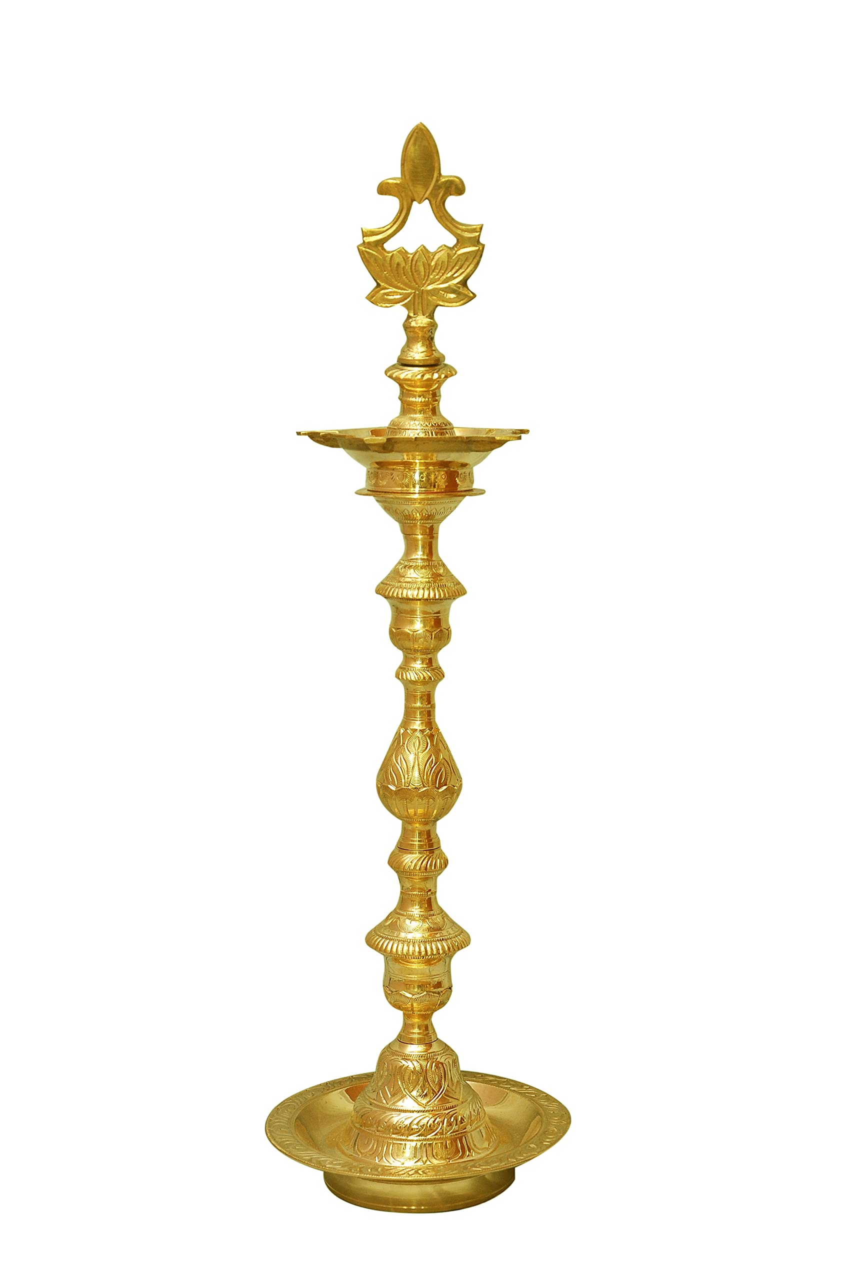 Yela Five Faces Diya Lamp For Diwali, | Height 43 CM, Width 14 CM, Wt 1.250 Kg | Nachiarkovil Hand Crafted Brass Kuthu Vilakku Auspicious Pital Nahas Diya (Golden)