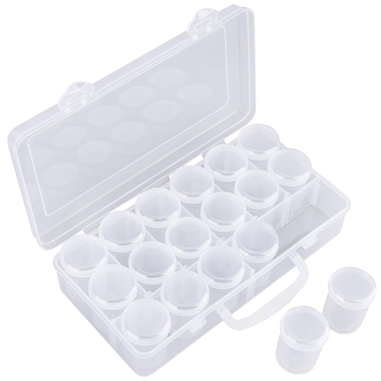Segbeauty 18 Grids Gem Organizer Box, Clear Craft Organizer Box Bead Storage Containers, Plastic Jewelry Organizer with Secure Lid Round Jar Dividers, Nail Charm Organizerfor Display Nail Art Jewelry