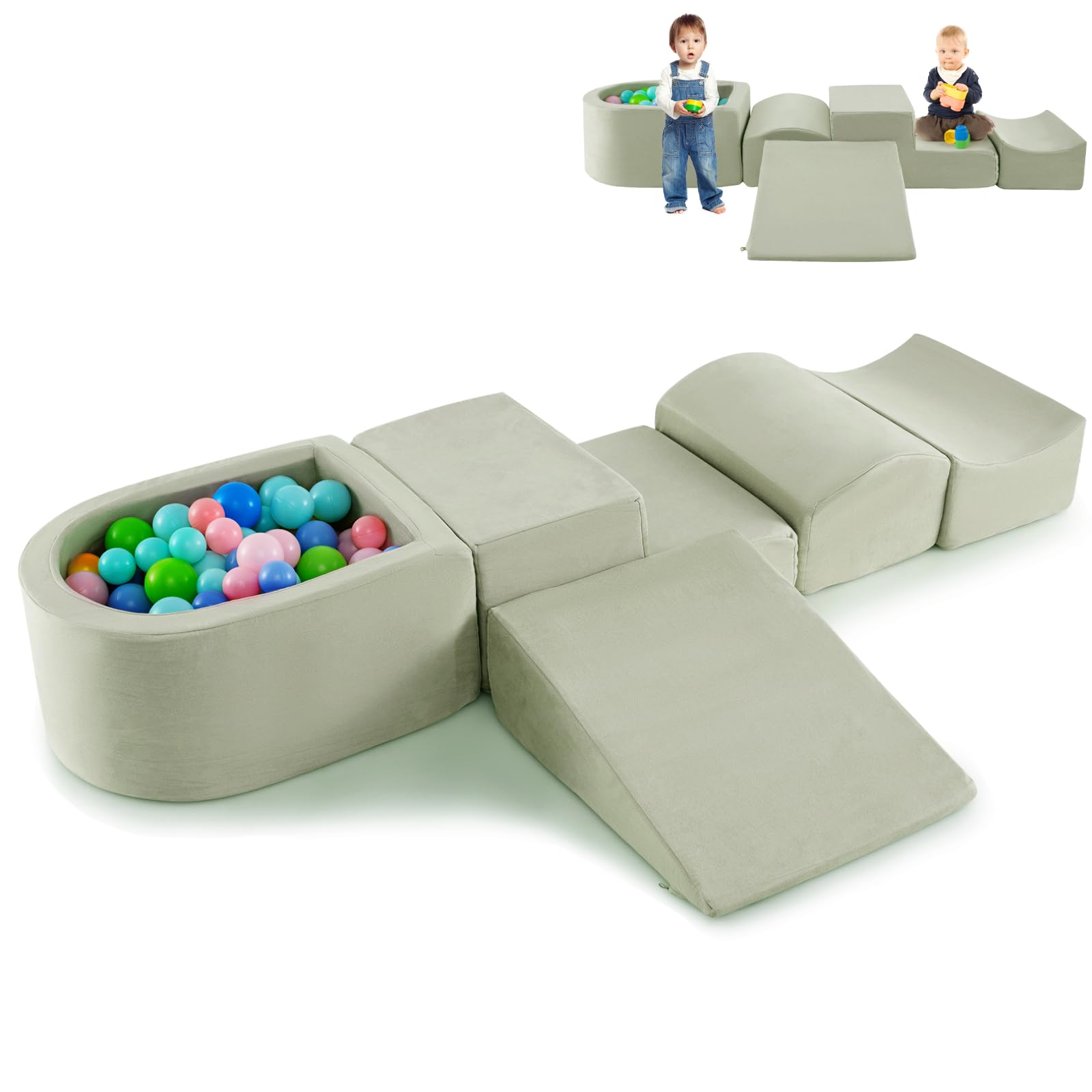 Maxmass 5Pcs Toddler Climb and Crawl Foam Play Set, Baby Soft Foam Blocks with Ball Pit, Kids Soft Play Equipment for Playroom Nursery (Green) โ image 1