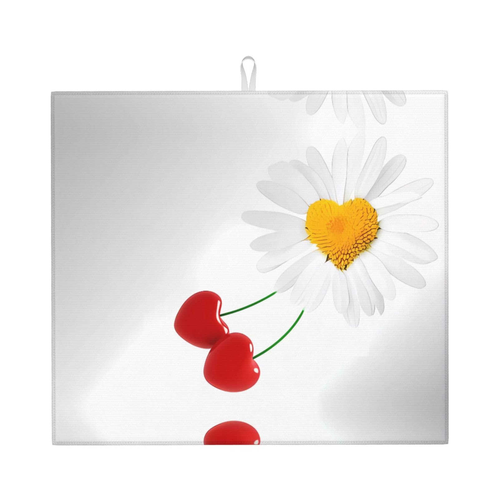 WHJSSF Daisy Heart Love Romance Prints Kitchen Drying Mat – Absorbent Dish Throw for Countertops, Quick-Dry Non-Slip Layer with Stylish Prints, Ideal Housewarming Gift