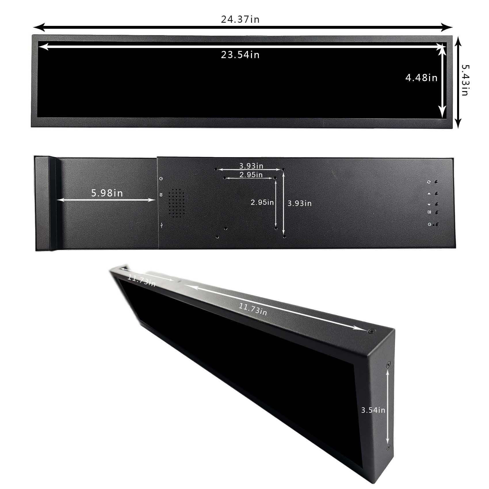 VSDISPLAY Écran à barre étirée IPS 24" 1920 x 360 avec entrée vidéo USB/H/D
