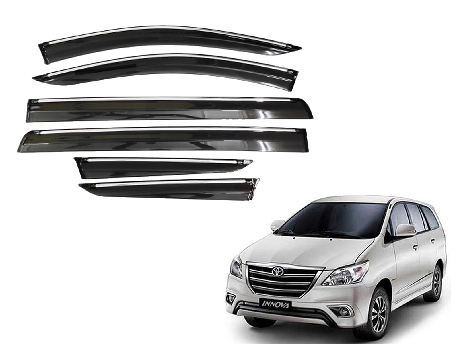 CAR SAAZ Unbreakable Chrome Line Door Visor for Innova Type 1-4 (2005-2015)(Set of 6Pcs) | Wind Deflector | Rain Guard