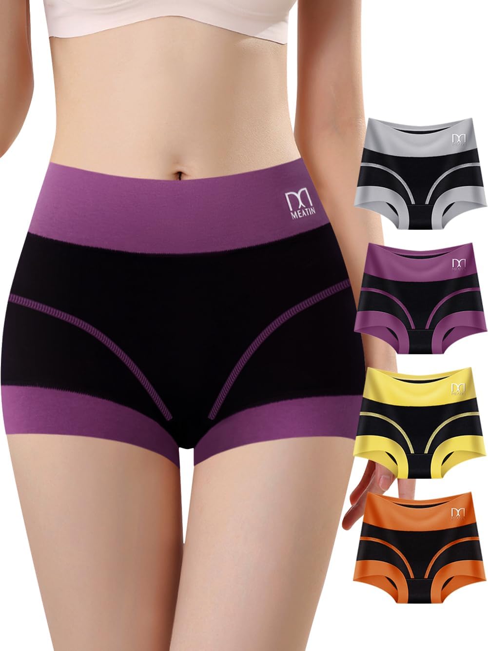 Boy Shorts Underwear for Women - High Waisted Cotton Boxer Sleep Panties Stretch Briefs 4 Pack