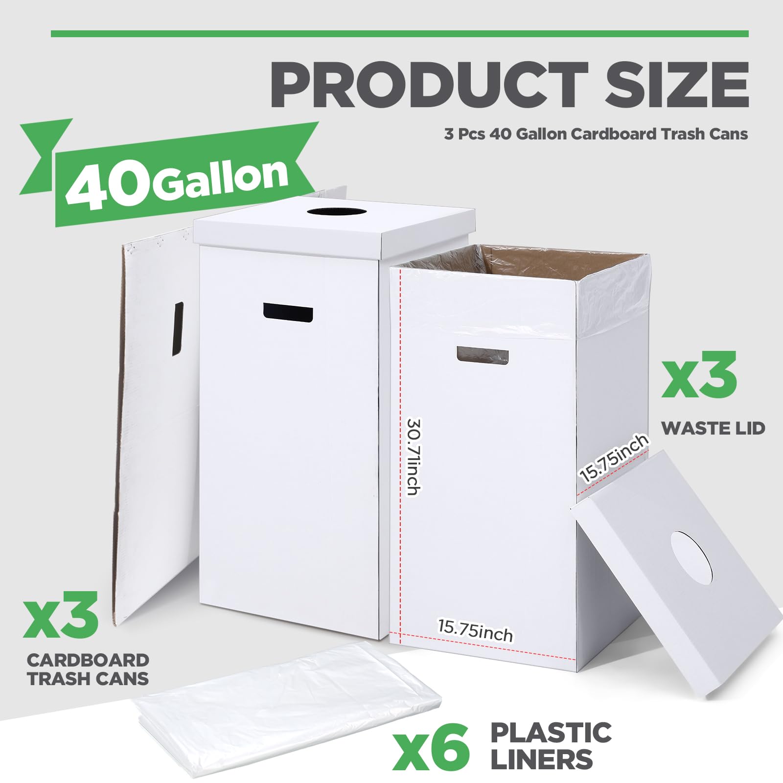 Amazon.com: Kritkin 3 Pcs Cardboard Trash Cans with Lid Disposable