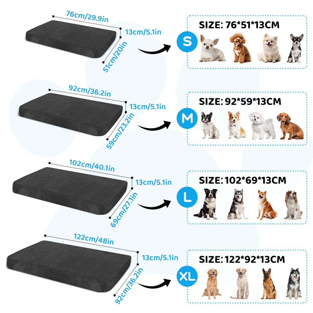 DUJUIKE 100% wasserdichter Ersatzbezug für Hundebett, weicher Plüschbezug, Samt-Matratzenbezug für Hunde, Waschbarer, Abnehmbarer Hundebezug, Hundematratzeneinlage mit Gummiband(Schwarz,XL)