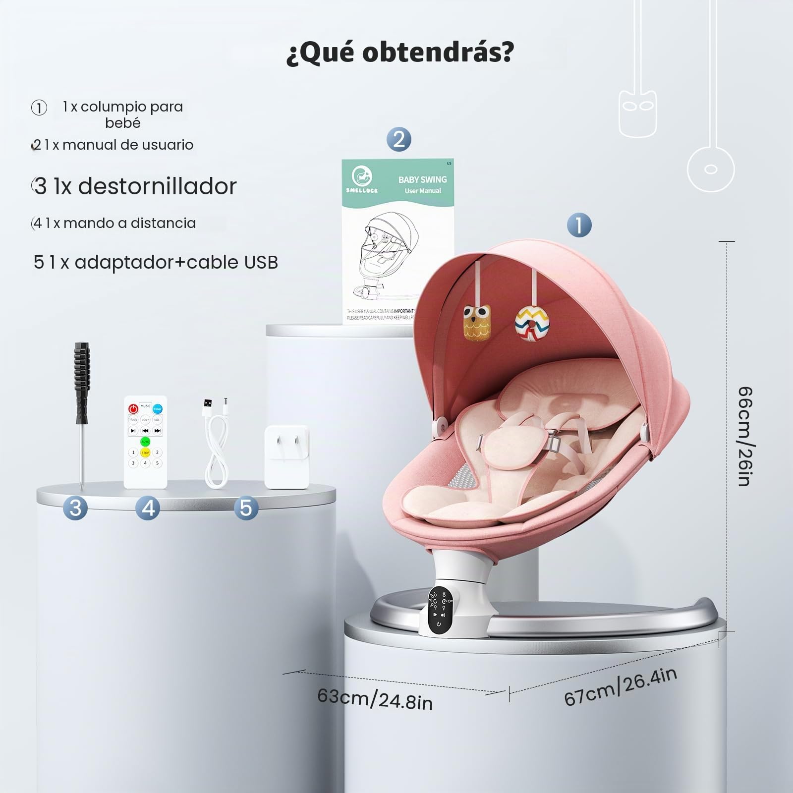 Columpio para bebés, balancín eléctrico con aplicación y mando a distancia, arnés de 5 puntos mejorado, 10 canciones Bluetooth y 5 velocidades, soporta 9 kg