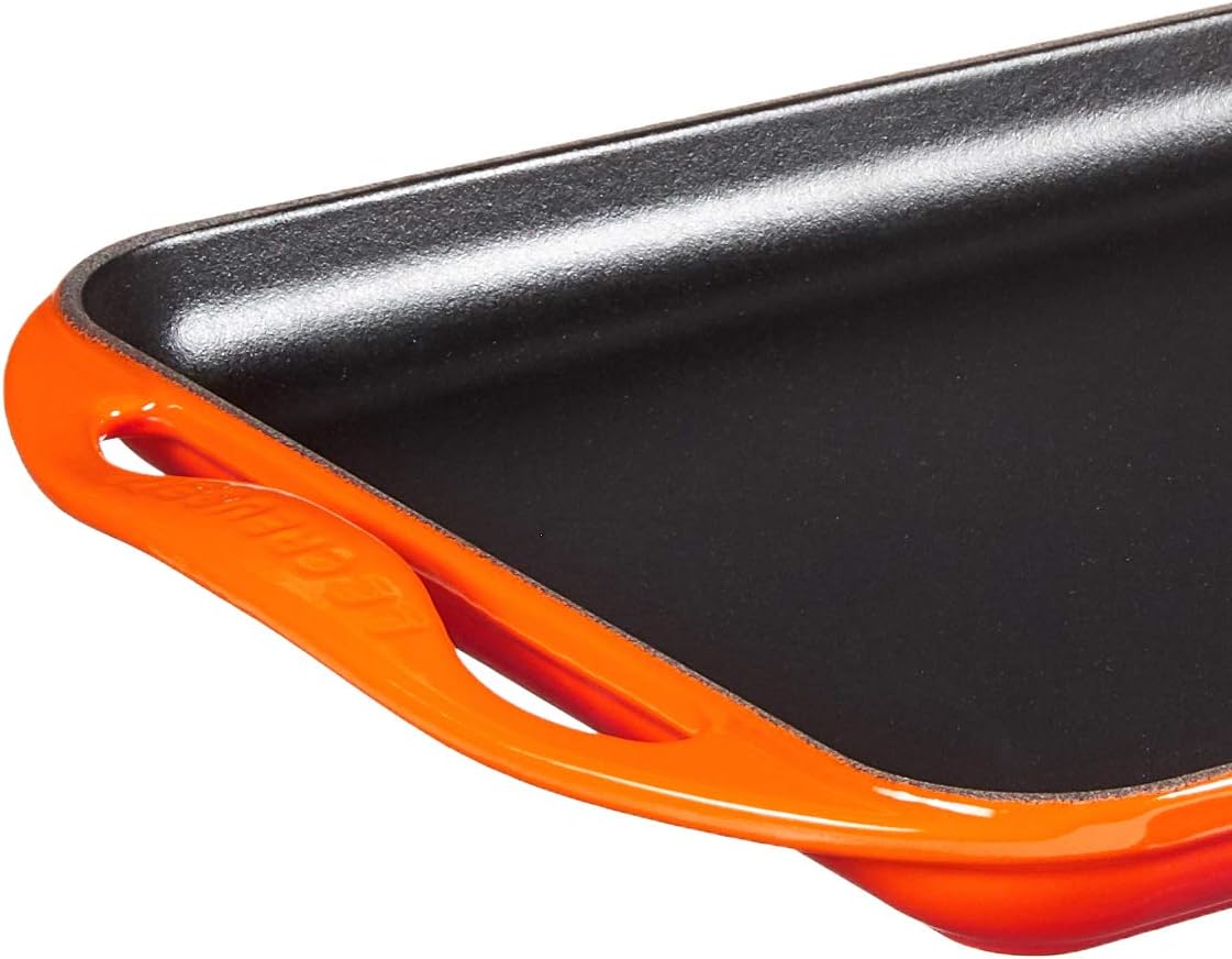 Le Creuset Enameled Cast Iron Rectangular Skinny Griddle, 13" x 8.5", Flame