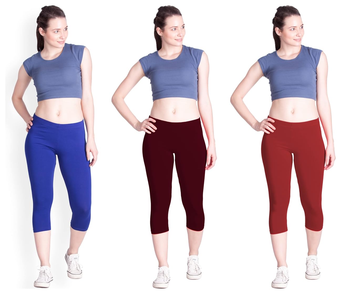 Women Solid Premium Cotton Capri Royal Blue Women Solid Premium Cotton Capri Maroon Women Solid Premium Cotton Capri-image-11