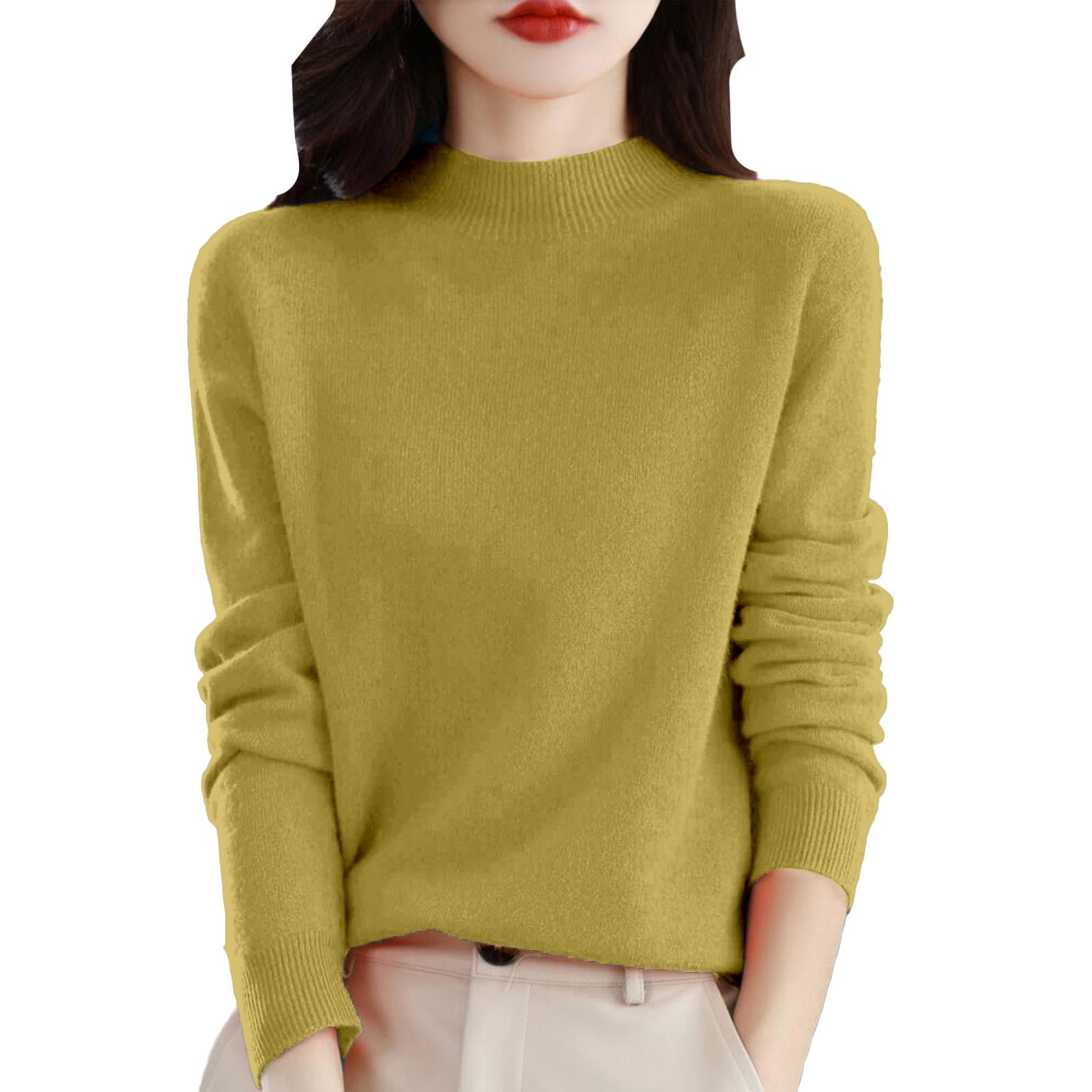 Cashmere Sweaters for Women Trendy Comfy Mock Neck Knit Sweater Shirts Casual Thermal Long Sleeve Pullover Sweaters