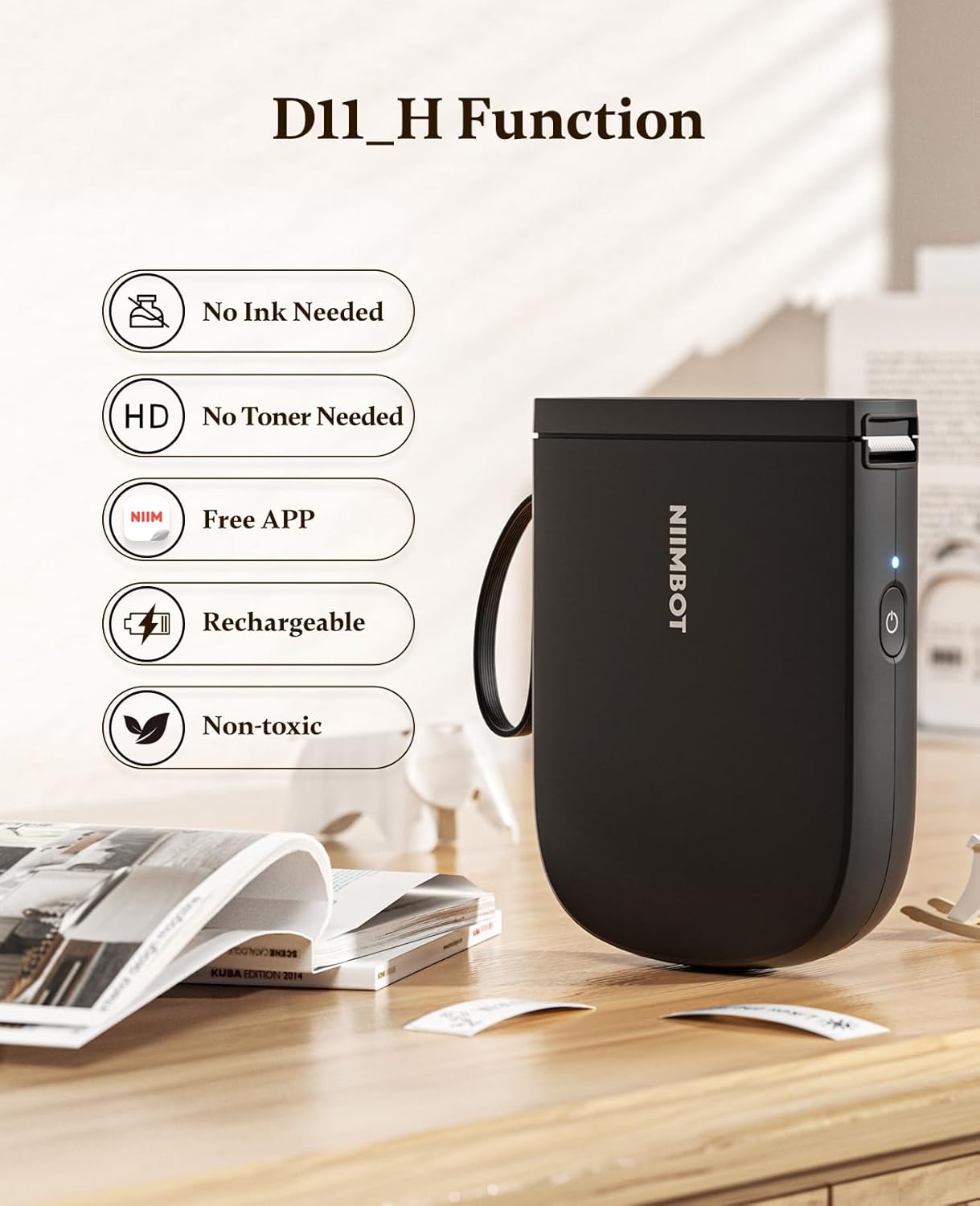 NIIMBOT Label Maker Bluetooth Mini Label Printer D11 2024 Version, Portable Label Maker with Tape Thermal Sticker Small Labeler, 300 DPI High Clearity Rechargeable, Black - Image 4