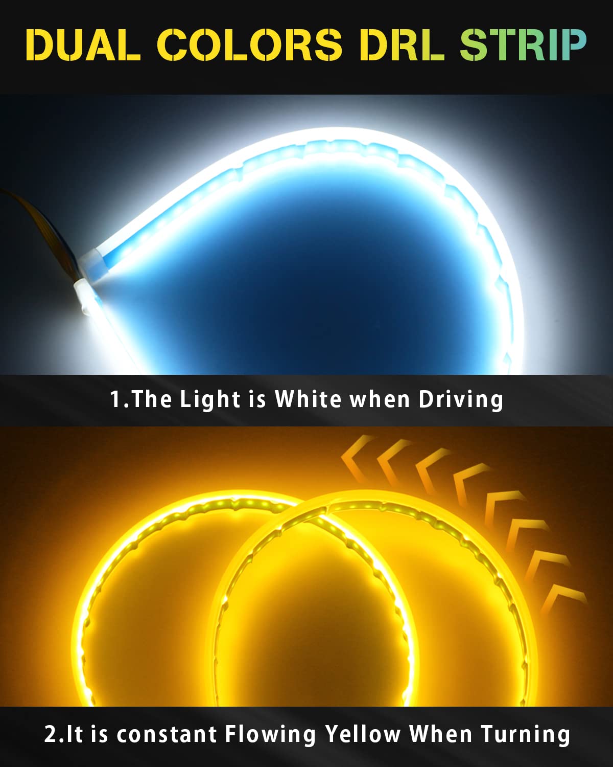 YM E-Bright Sequential Turn Signal Blinkers Indicator Led Strip DRL Daytime Running Tail Brake Light Cars Suv Motorcycle Flexible Exterior Dual Color - Foto 10